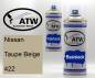 Preview: Nissan, Taupe Beige, 422: 400ml Sprühdose + 400ml Klarlack - Set, von ATW Autoteile West.